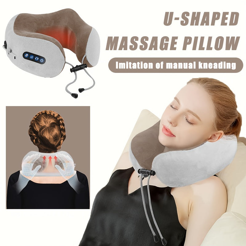 Electric Travel Neck Massager Pillow | Portable U-Shaped Memory Foam Pillow for Pain Relief & Relaxation