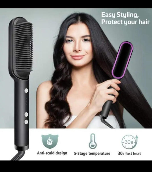 2-in-1 Hair Straightener Brush | Fast Heating Electric Comb for Smooth Silky Hair
