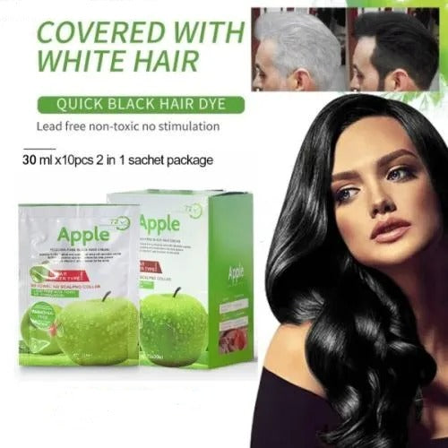 Apple Black Hair Dye Shampoo Sachet (Pack of 10) – Natural & Ammonia-Free