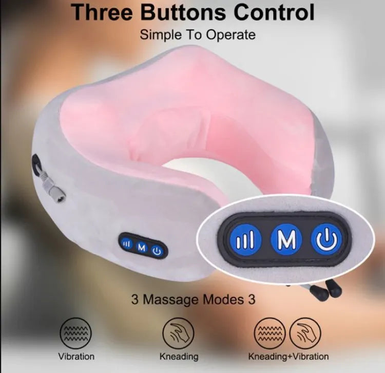 Electric Travel Neck Massager Pillow | Portable U-Shaped Memory Foam Pillow for Pain Relief & Relaxation