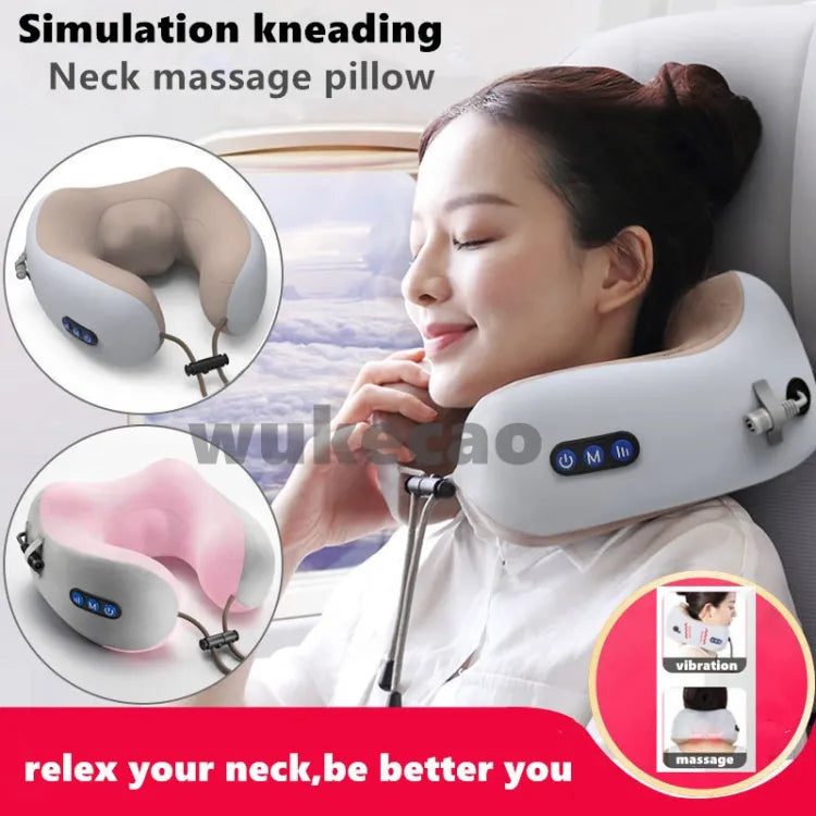 Electric Travel Neck Massager Pillow | Portable U-Shaped Memory Foam Pillow for Pain Relief & Relaxation