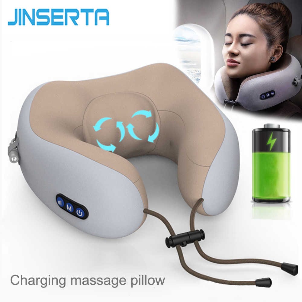 Electric Travel Neck Massager Pillow | Portable U-Shaped Memory Foam Pillow for Pain Relief & Relaxation